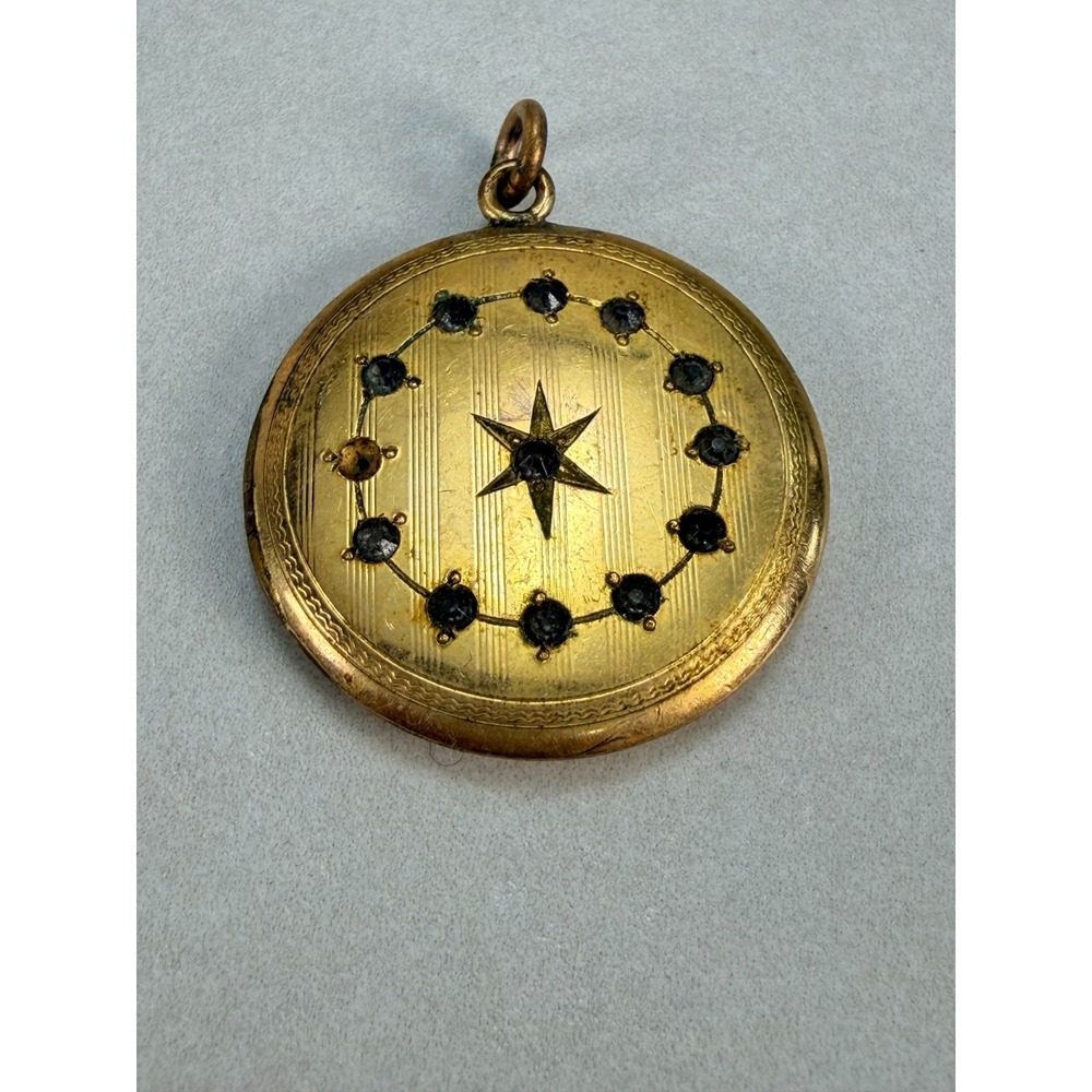 Antique Victorian Gold Filled Photo Locket Paste Rhinestones Starburst c1900